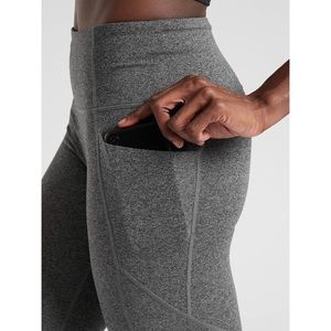 Athleta Stash Pocket Salutation Tight Leggings Gray Heathered Powervita